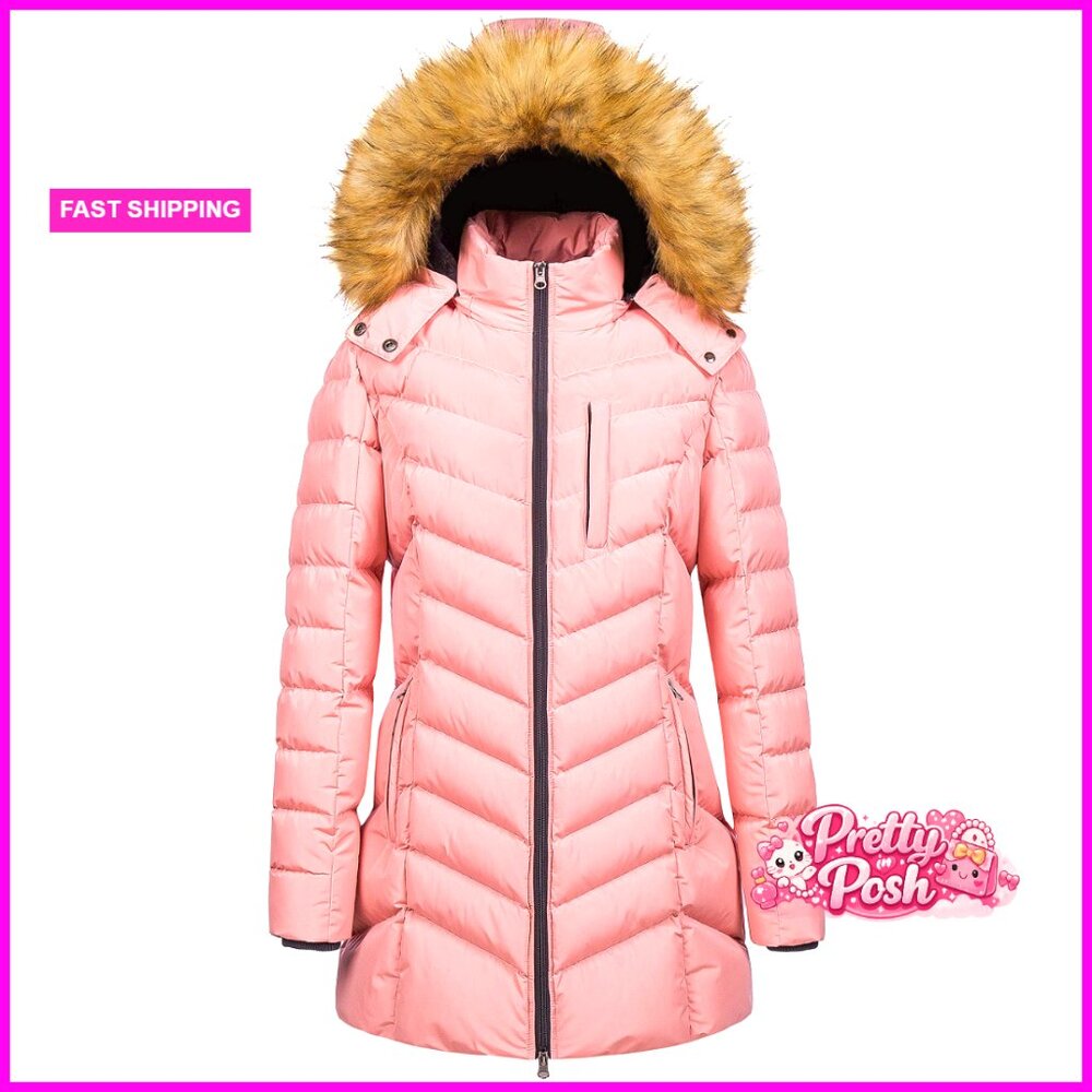 Waterproof Warm Long Puffer Jacket Parka With Faux Fur Hood